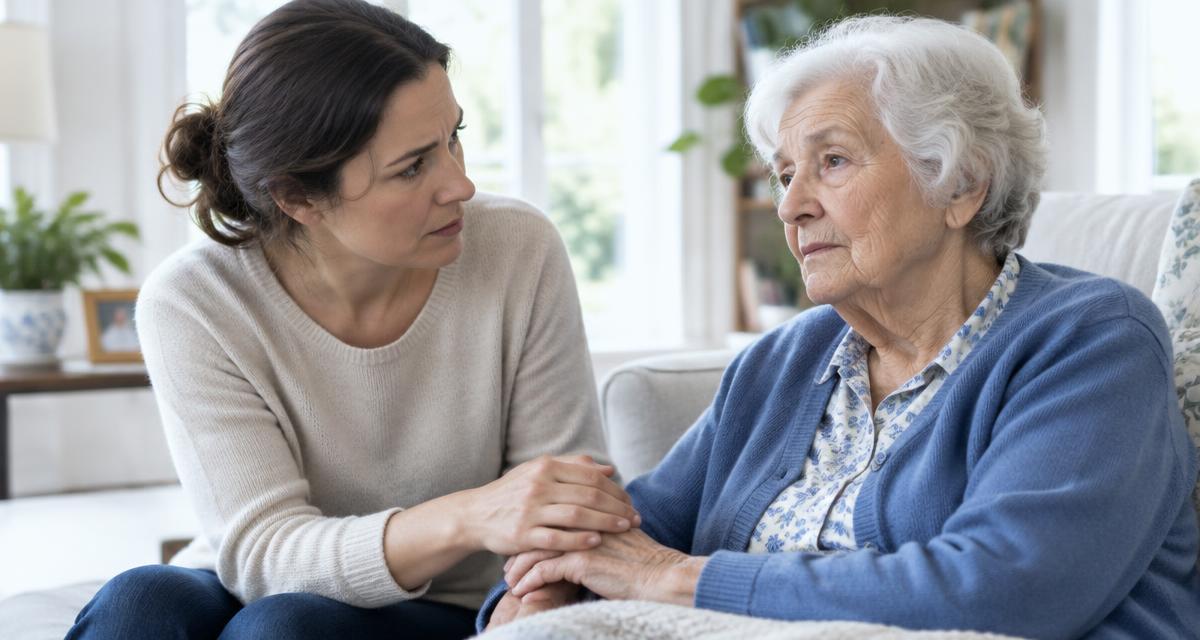 Daughter holding the hand of her elderly mother